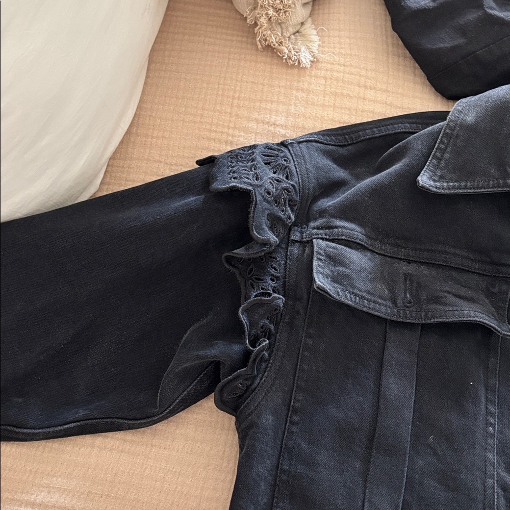 Something Navy Dark Denim Jacket With Shoulder De… - image 2